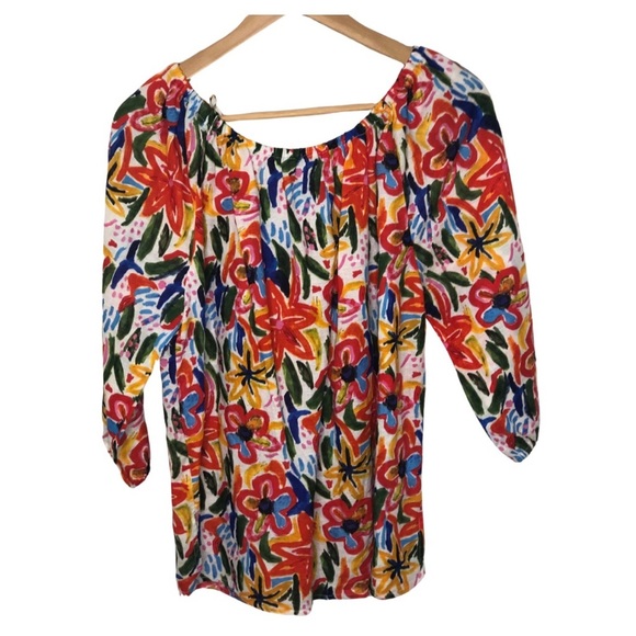 Hester & Orchard Tops - Hester & Orchard 3/4 Sleeve Multicolor Pop-Art Floral Peasant Summer Top Size XL